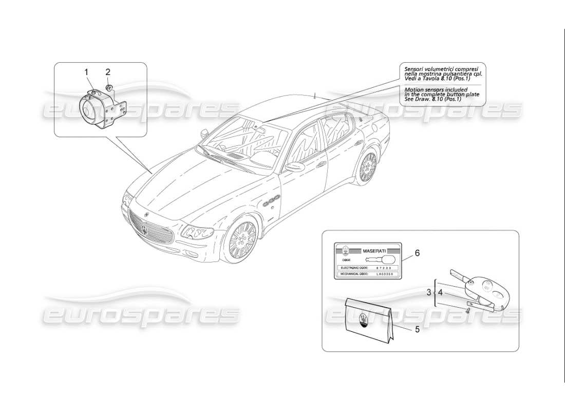 Maserati QTP. (2009) 4.2 auto alarm and immobilizer system Part Diagram
