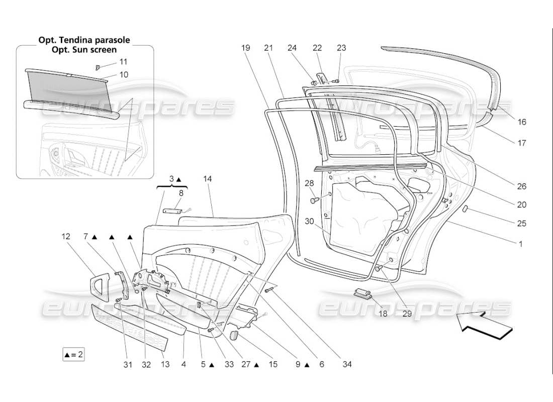 Maserati QTP. (2009) 4.2 auto rear doors: trim panels Part Diagram