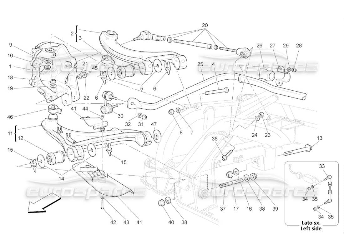 Maserati QTP. (2009) 4.7 auto Rear Suspension Part Diagram