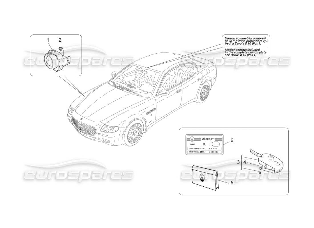 Maserati QTP. (2009) 4.7 auto alarm and immobilizer system Part Diagram