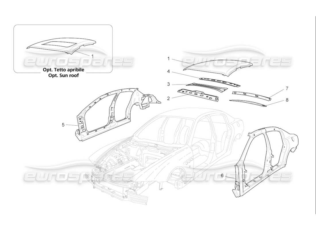 Maserati QTP. (2009) 4.7 auto BODYWORK AND CENTRAL OUTER TRIM PANELS Part Diagram