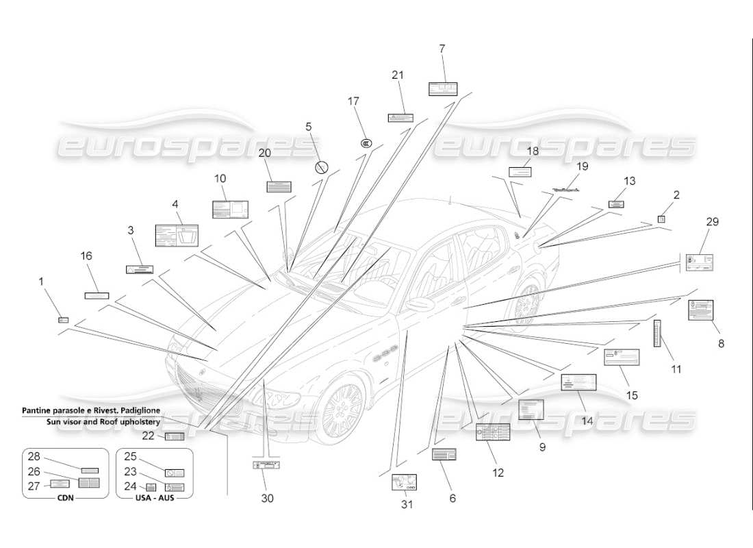 Maserati QTP. (2009) 4.7 auto STICKERS AND LABELS Part Diagram