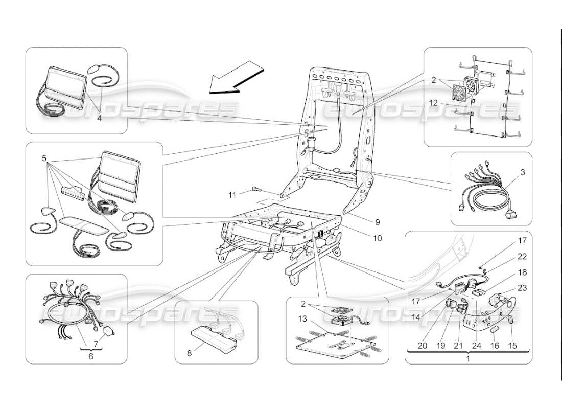 Maserati QTP. (2009) 4.7 auto front seats: mechanics and electronics Part Diagram