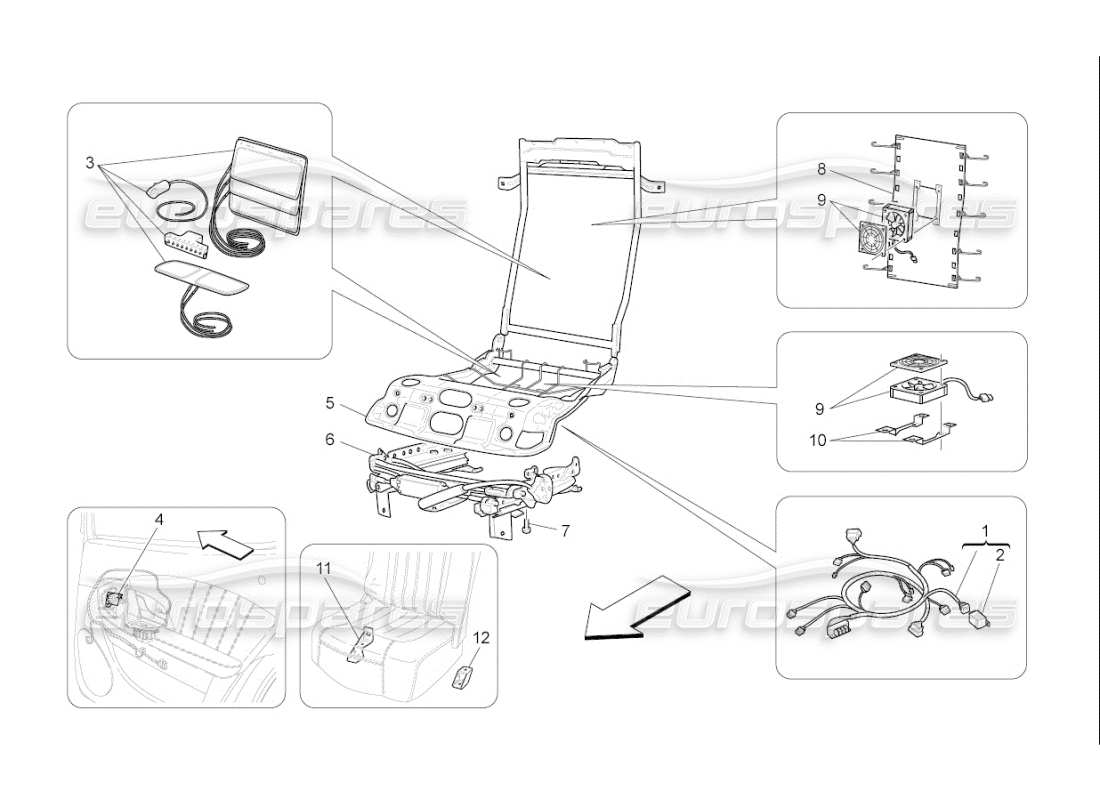 Maserati QTP. (2009) 4.7 auto rear seats: mechanics and electronics Part Diagram