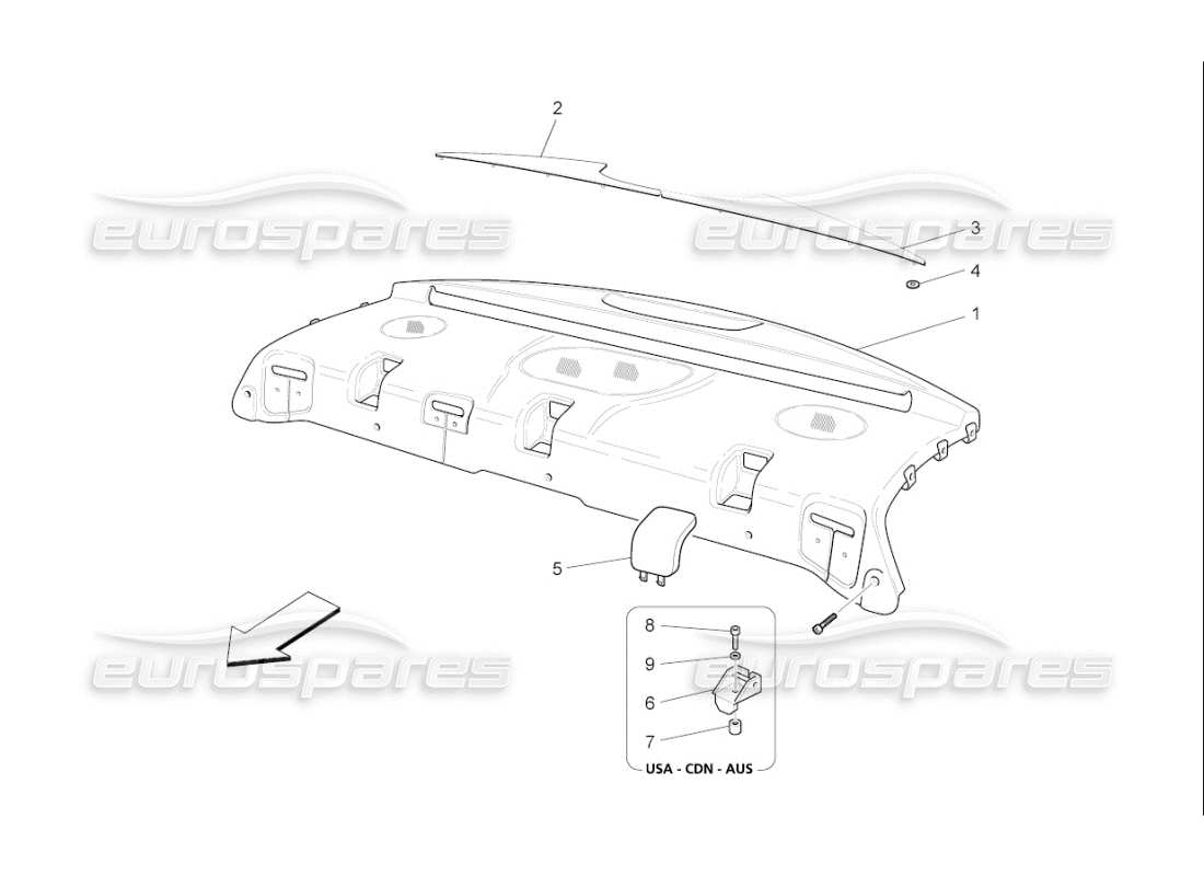 Maserati QTP. (2009) 4.7 auto rear parcel shelf Part Diagram