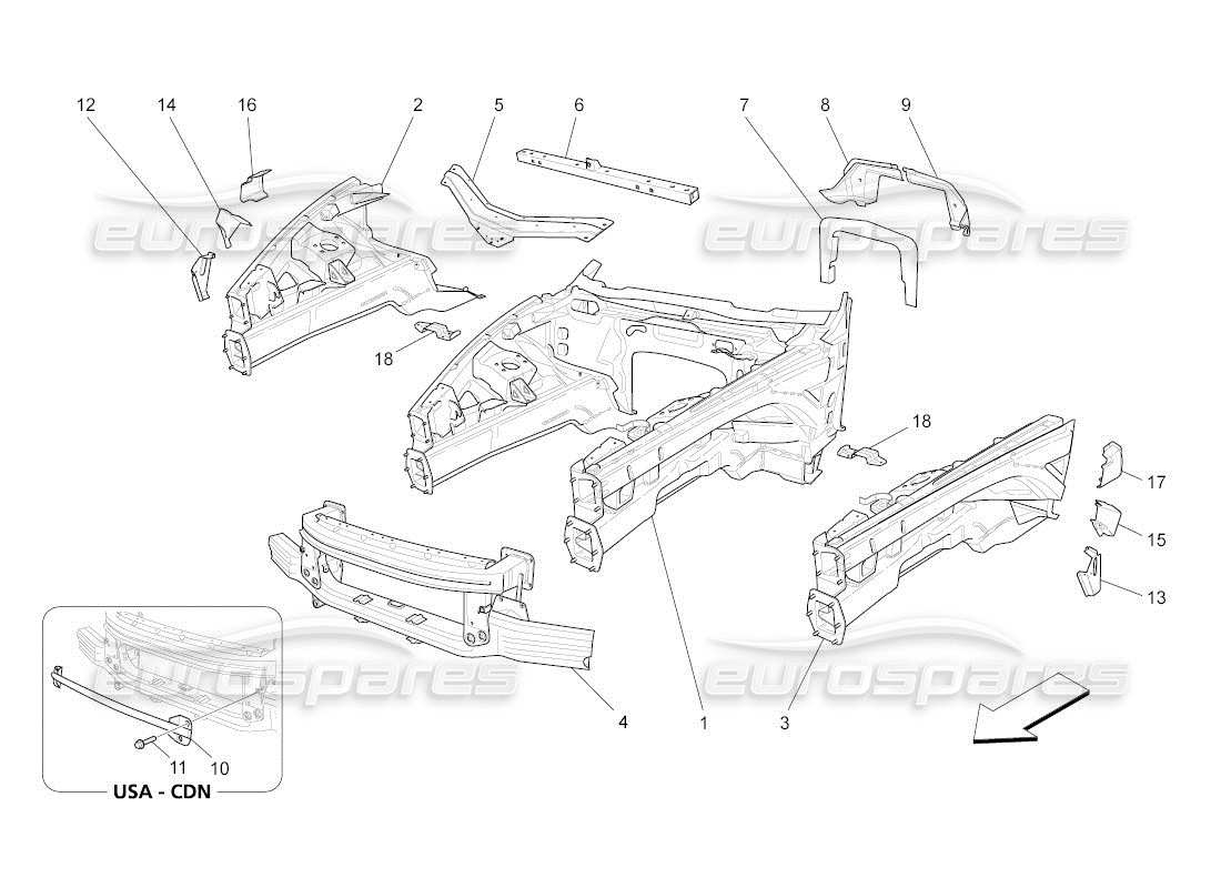 Maserati QTP. (2010) 4.2 auto front structural frames and sheet panels Part Diagram