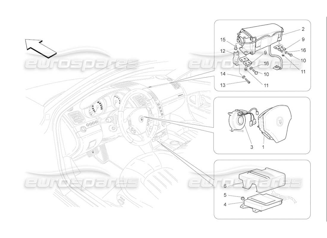 Maserati QTP. (2010) 4.7 auto front airbag system Part Diagram