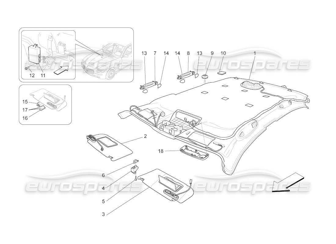 Maserati QTP. (2011) 4.2 auto ROOF AND SUN VISORS Part Diagram