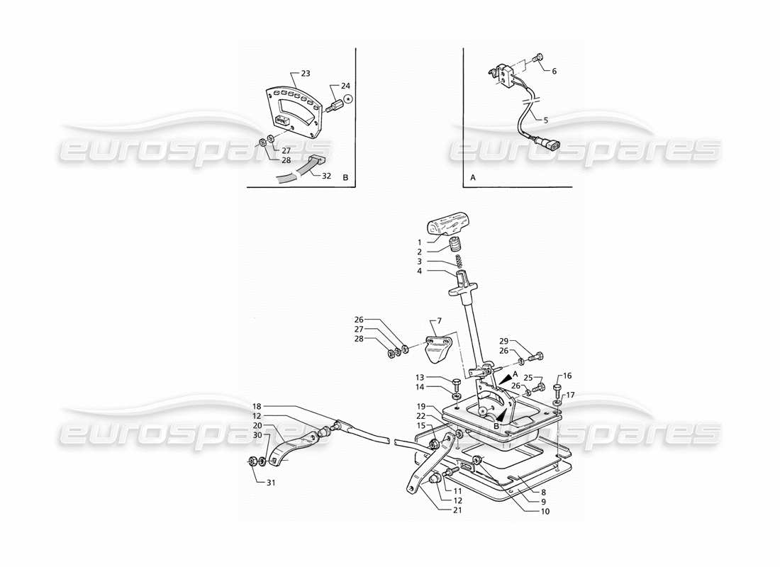 Maserati QTP V6 (1996) Automatic Transmission Outside Controls Parts Diagram