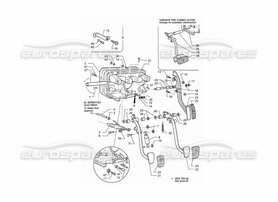 Maserati QTP V6 (1996) Pedal Assy and clutch Pump (LHD) Parts Diagram