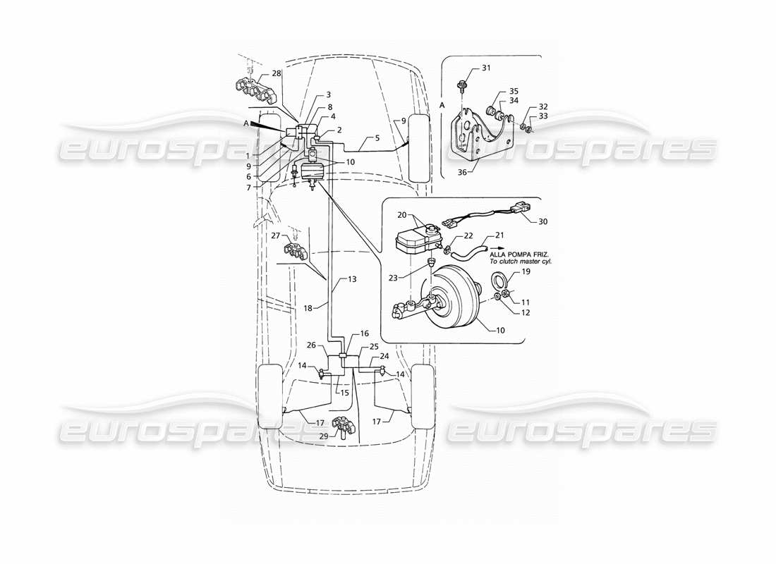 Maserati QTP V6 (1996) ABS Hydraulic Brake Lines (LHD) Parts Diagram