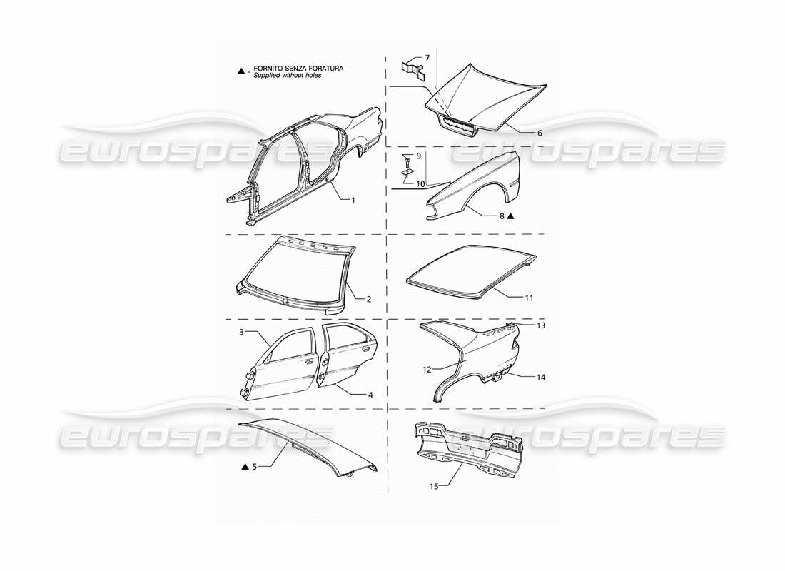 Maserati QTP V6 (1996) Body Shell: Outer Panels (LHD) Parts Diagram