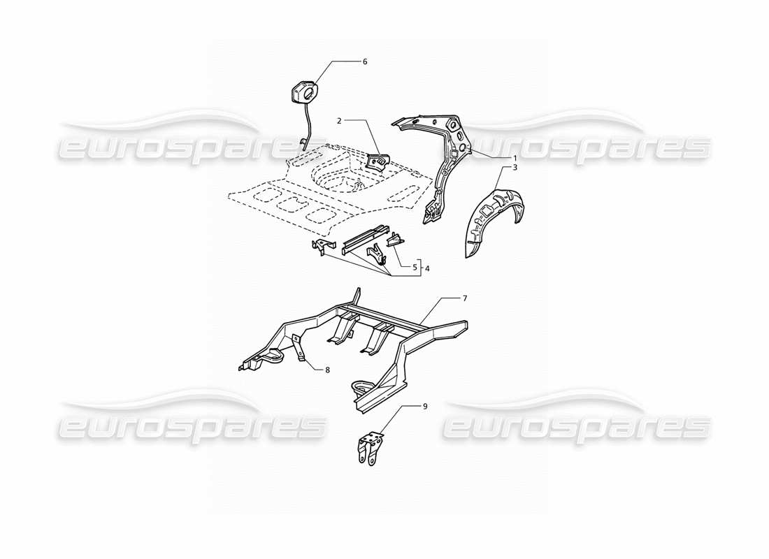 Maserati QTP V6 (1996) Body Shell: Rear Outer Structure Parts Diagram