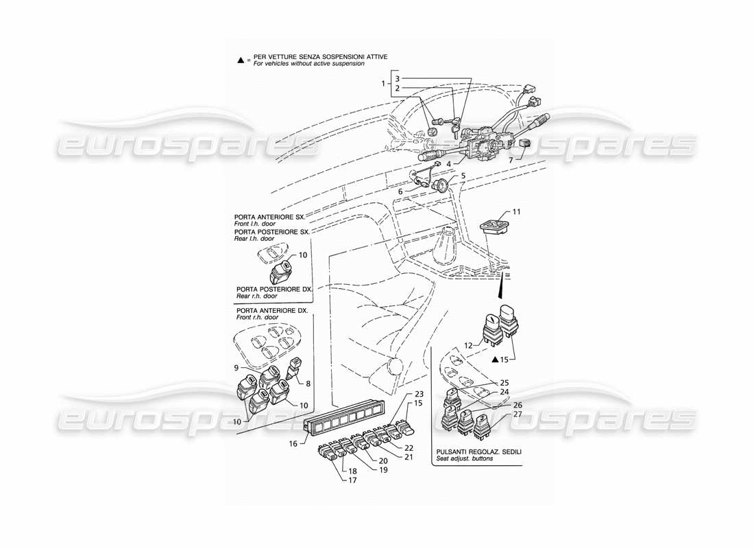 Maserati QTP V6 (1996) Switches and Steering Lock (RHD) Parts Diagram