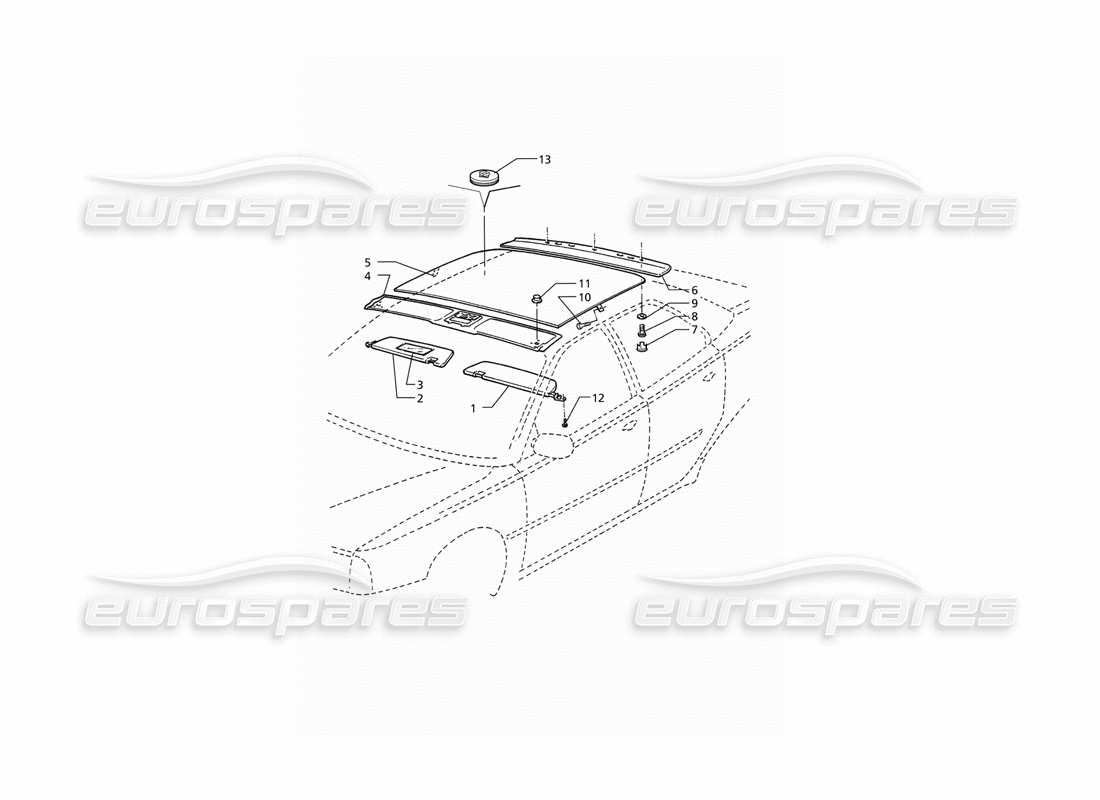 Maserati QTP V6 (1996) Inner Trims: Roof (LHD) Parts Diagram