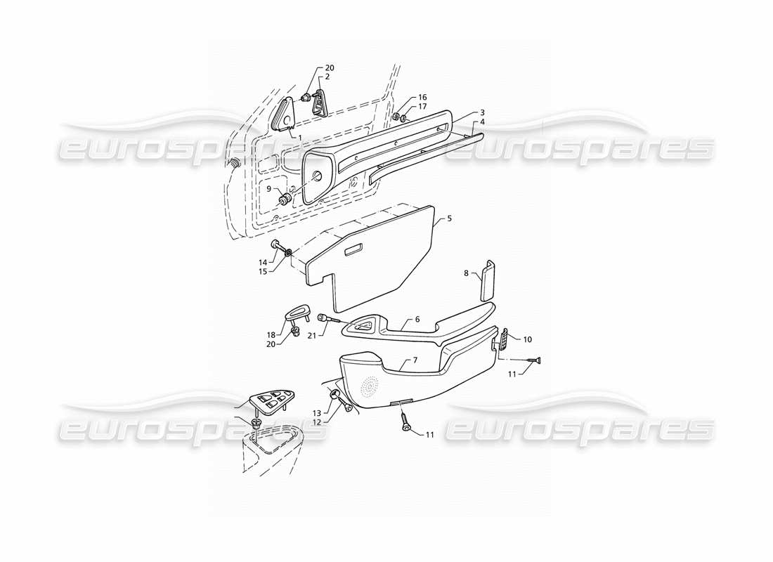 Maserati QTP V6 (1996) Inner Trims: Front Door Panels (LHD) Parts Diagram