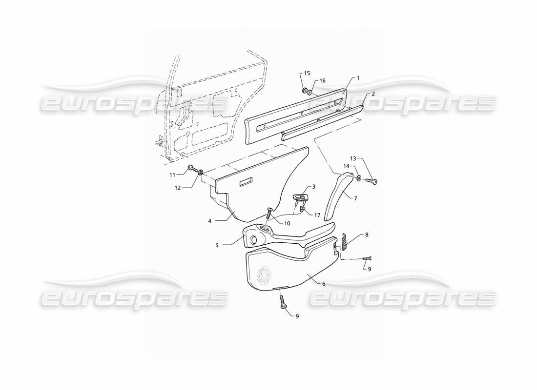 Maserati QTP V6 (1996) Inner Trims: Rear Door Panels Parts Diagram