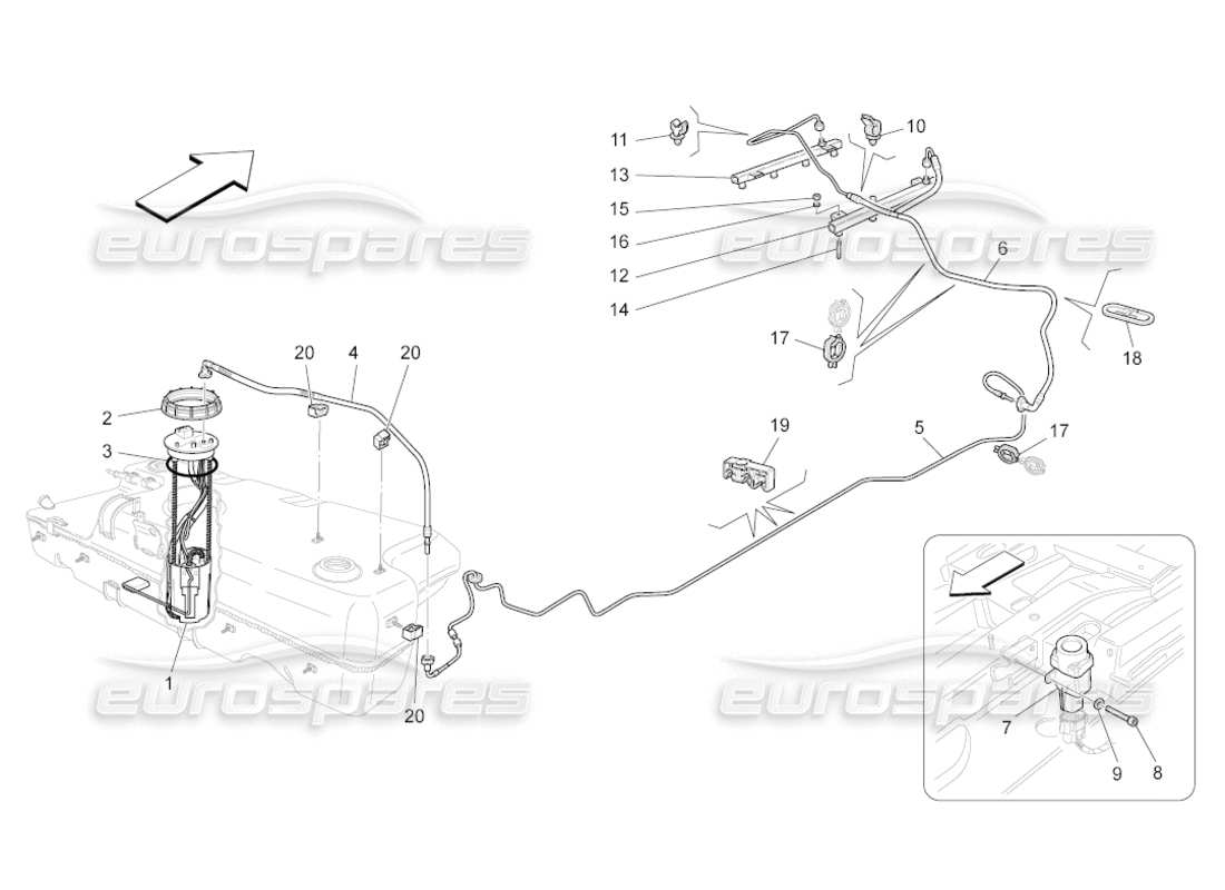 Maserati GranCabrio (2010) 4.7 fuel pumps and connection lines Parts Diagram