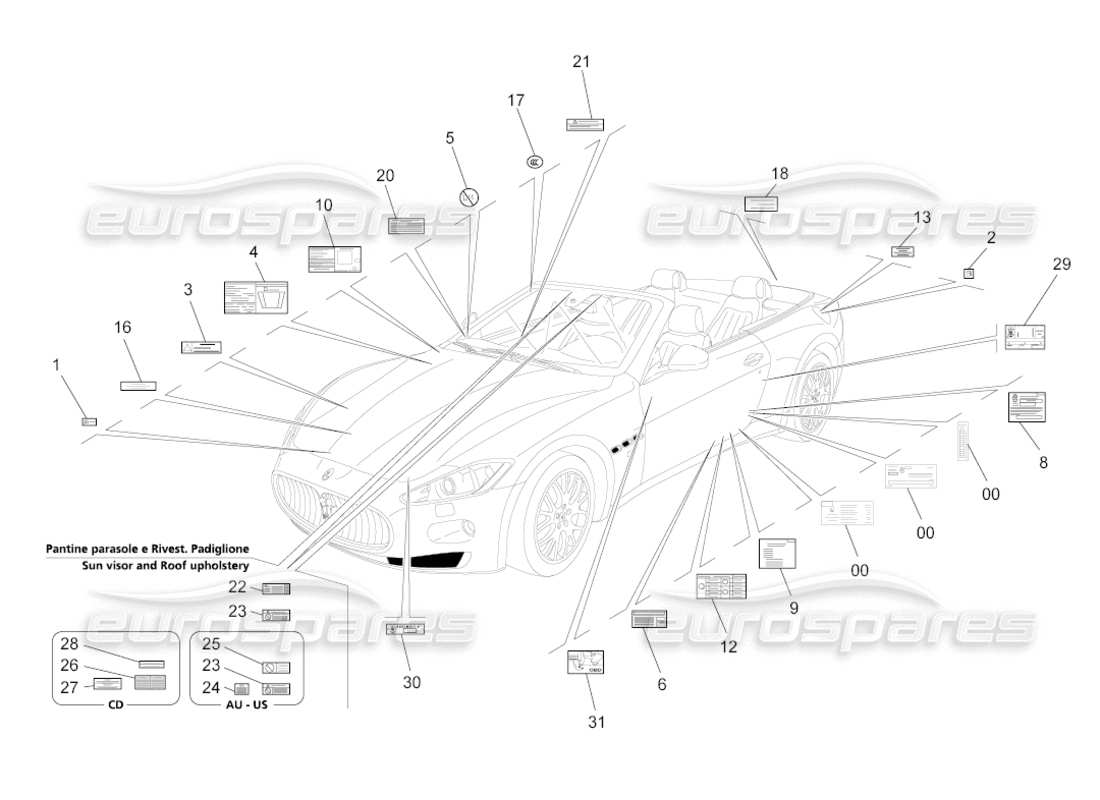 Maserati GranCabrio (2010) 4.7 STICKERS AND LABELS Parts Diagram