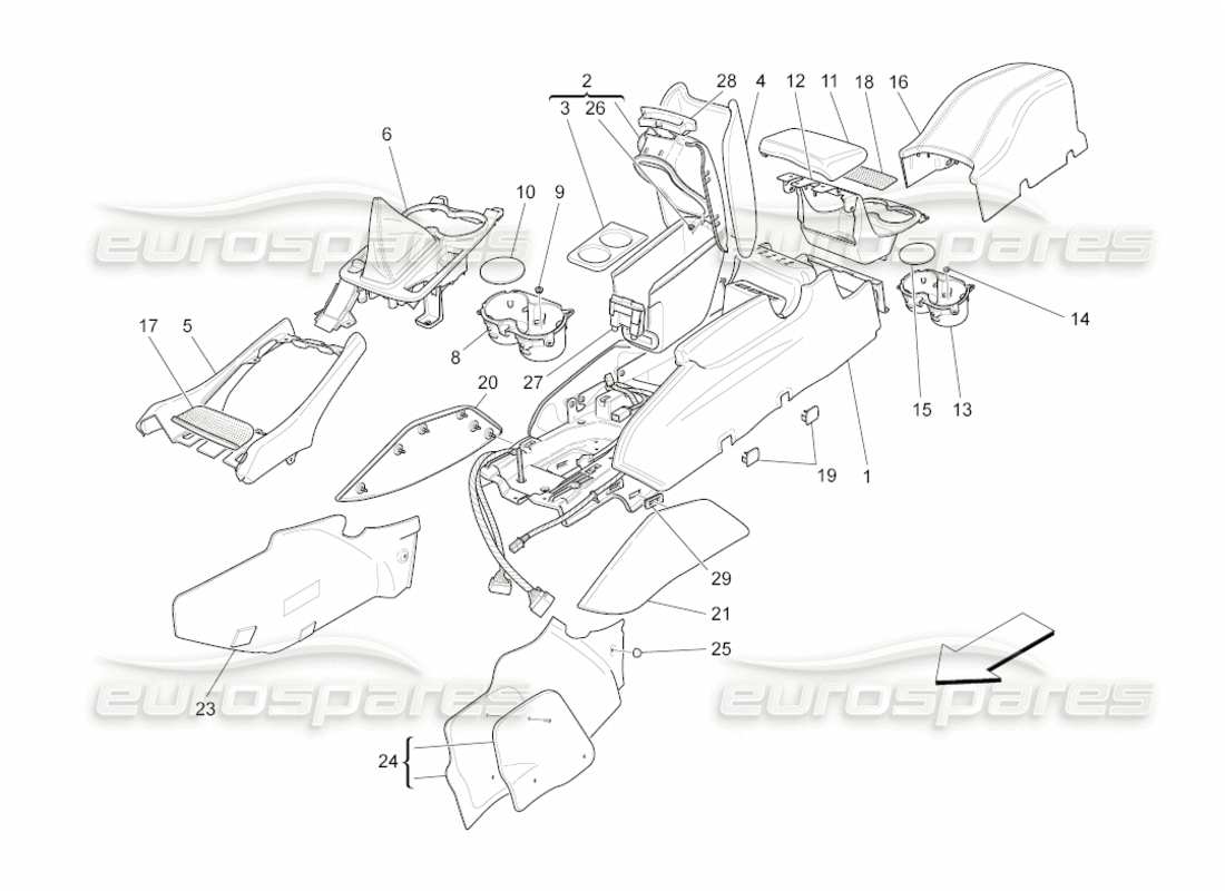 Maserati GranCabrio (2010) 4.7 accessory console and centre console Parts Diagram