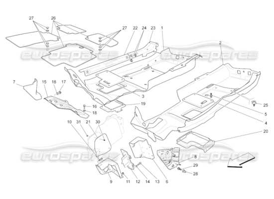 a part diagram from the Maserati GranCabrio (2010) 4.7 parts catalogue