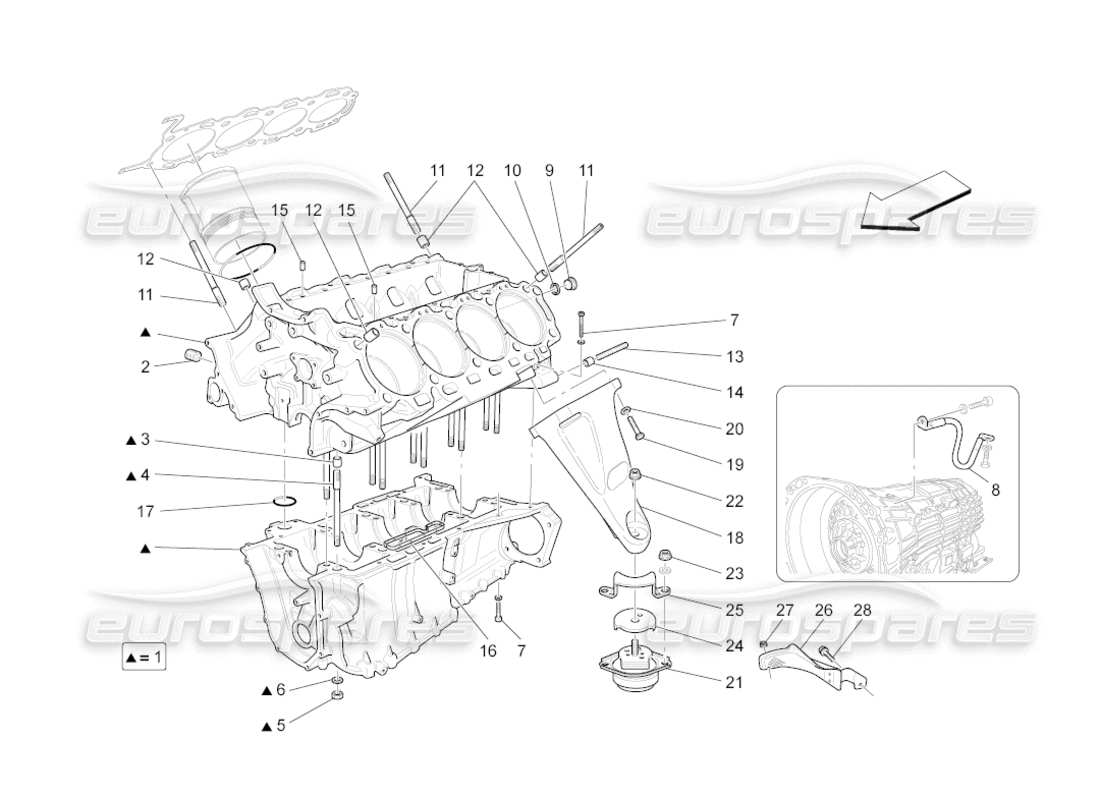 Maserati GranCabrio (2011) 4.7 crankcase Parts Diagram