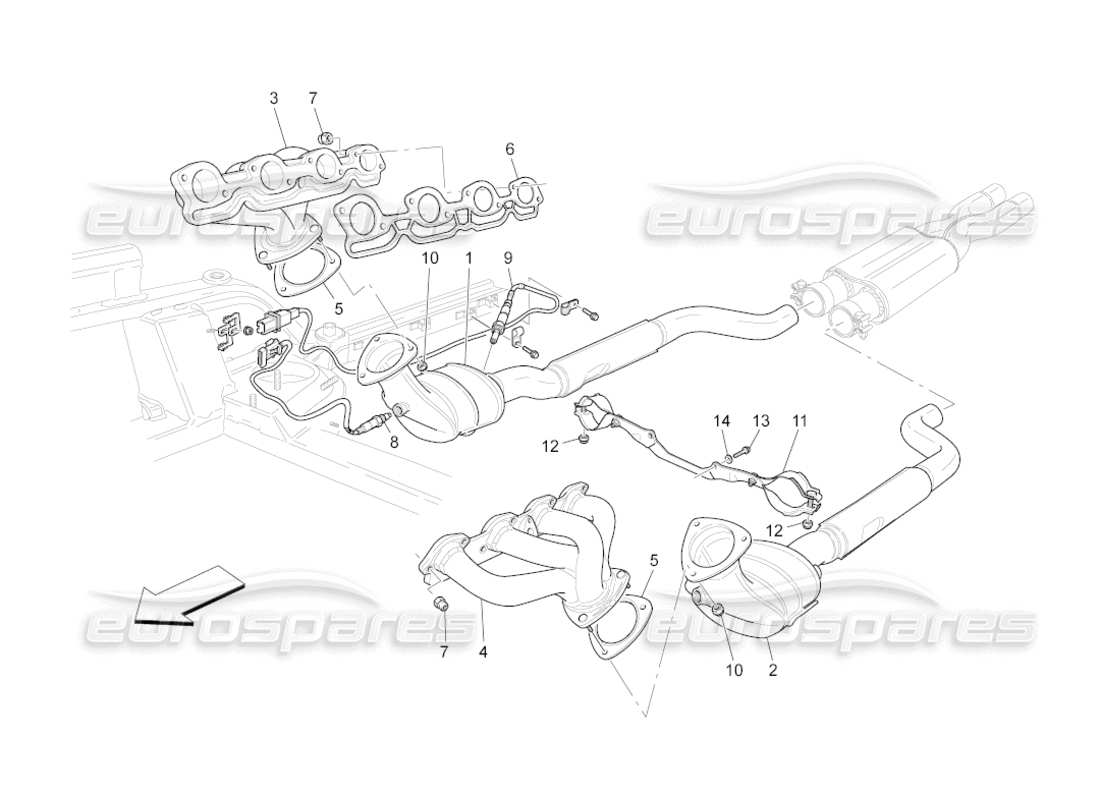 Maserati GranCabrio (2011) 4.7 pre-catalytic converters and catalytic converters Parts Diagram