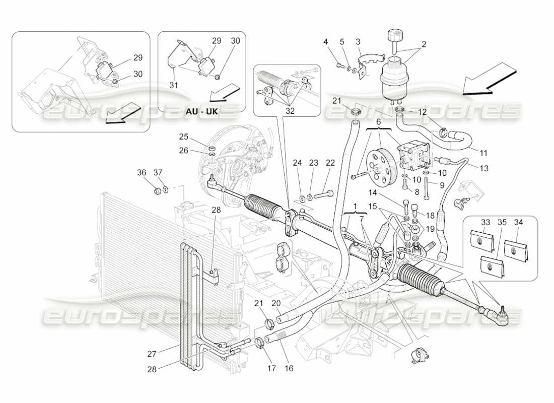 Maserati GranCabrio (2011) 4.7 Steering Box And Hydraulic Steering Pump Parts Diagram