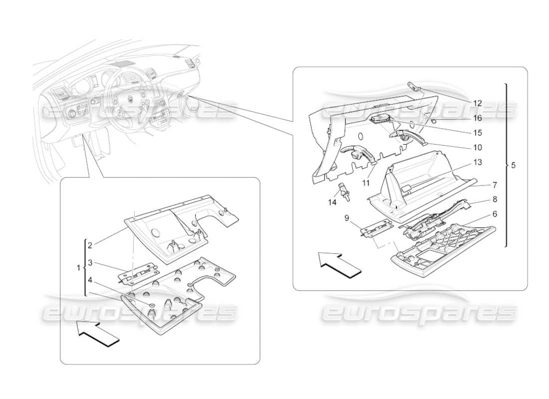 Maserati GranCabrio (2011) 4.7 glove compartments Parts Diagram