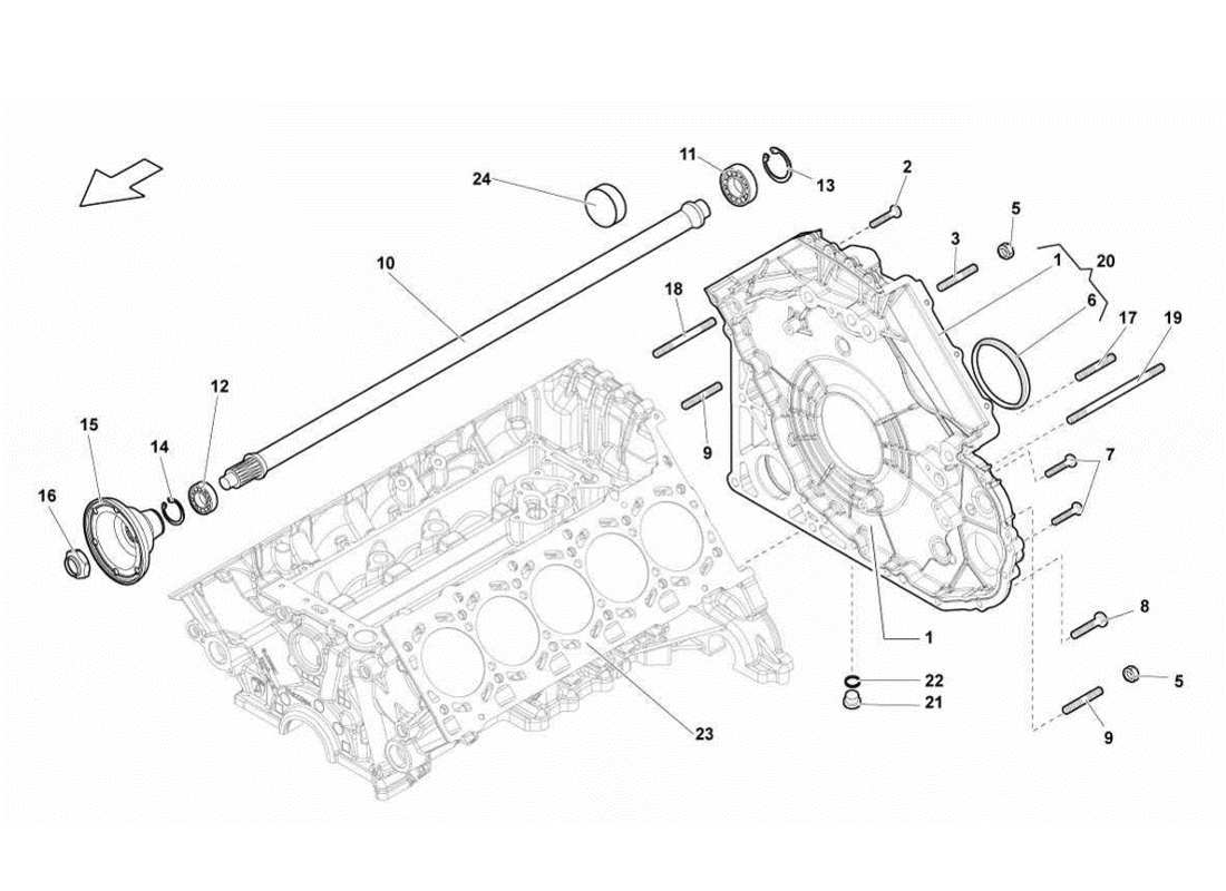 Lamborghini Gallardo LP560-4s update timing chain cover - propeller shaft Part Diagram