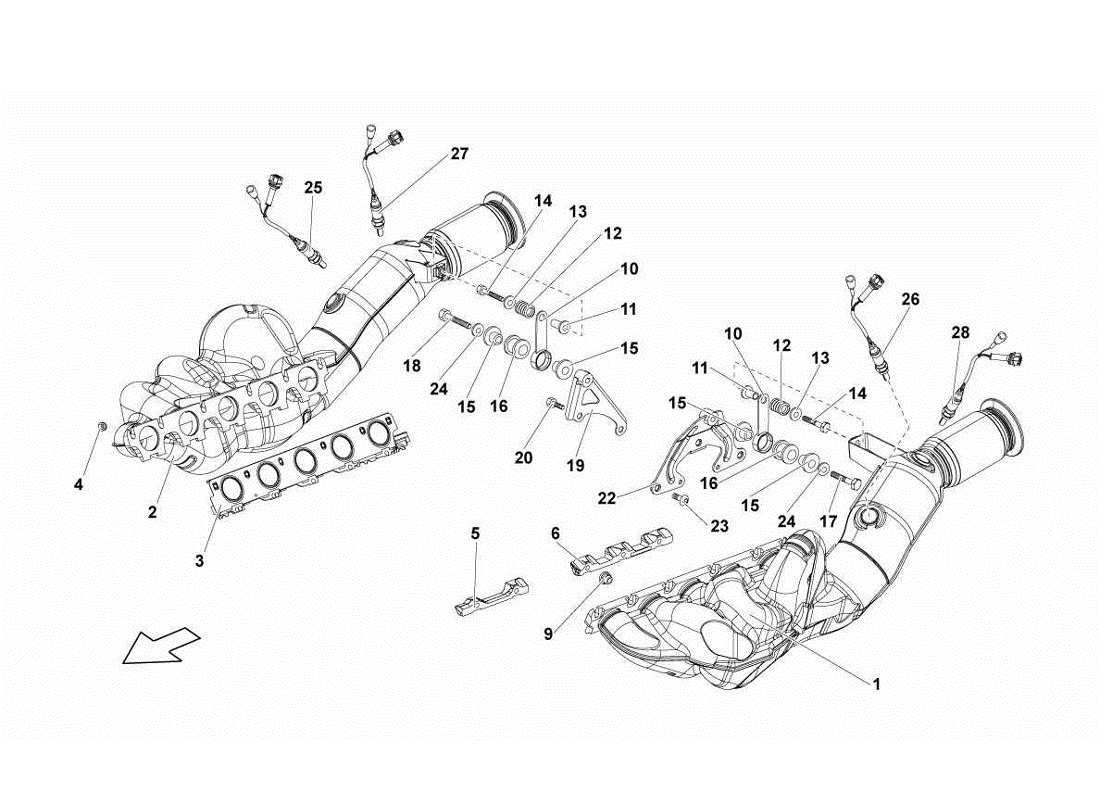 Lamborghini Gallardo LP560-4s update Exhaust System Part Diagram