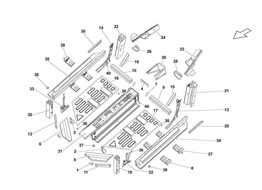 Lamborghini Gallardo LP560-4s update Center Frame Elements Parts Diagram