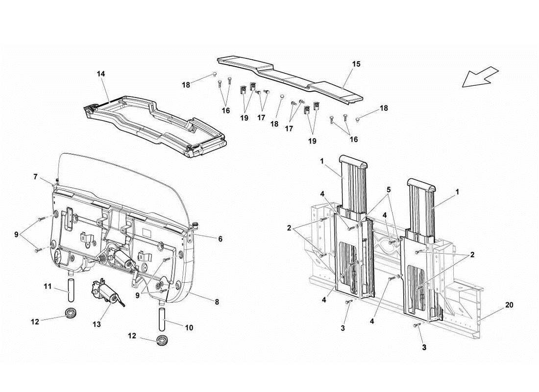 Lamborghini Gallardo LP560-4s update REAR WINDOW GLASS Part Diagram