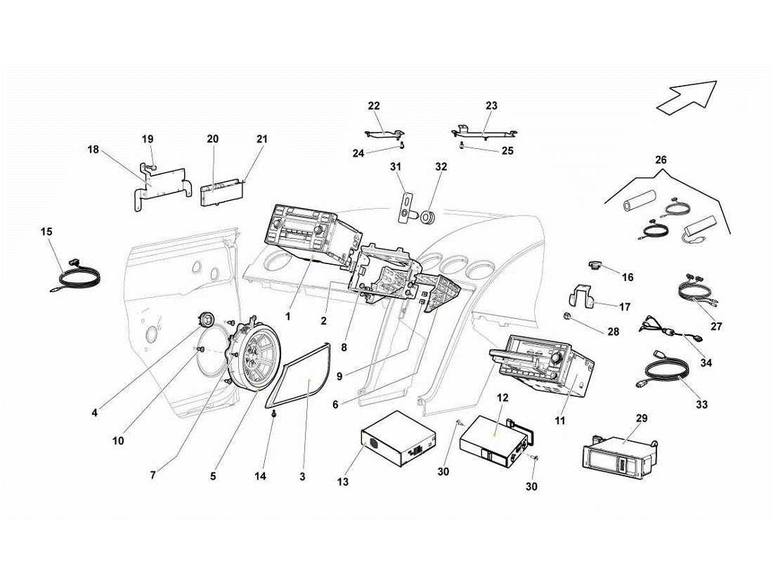 Lamborghini Gallardo LP560-4s update HI-FI SYSTEM Parts Diagram
