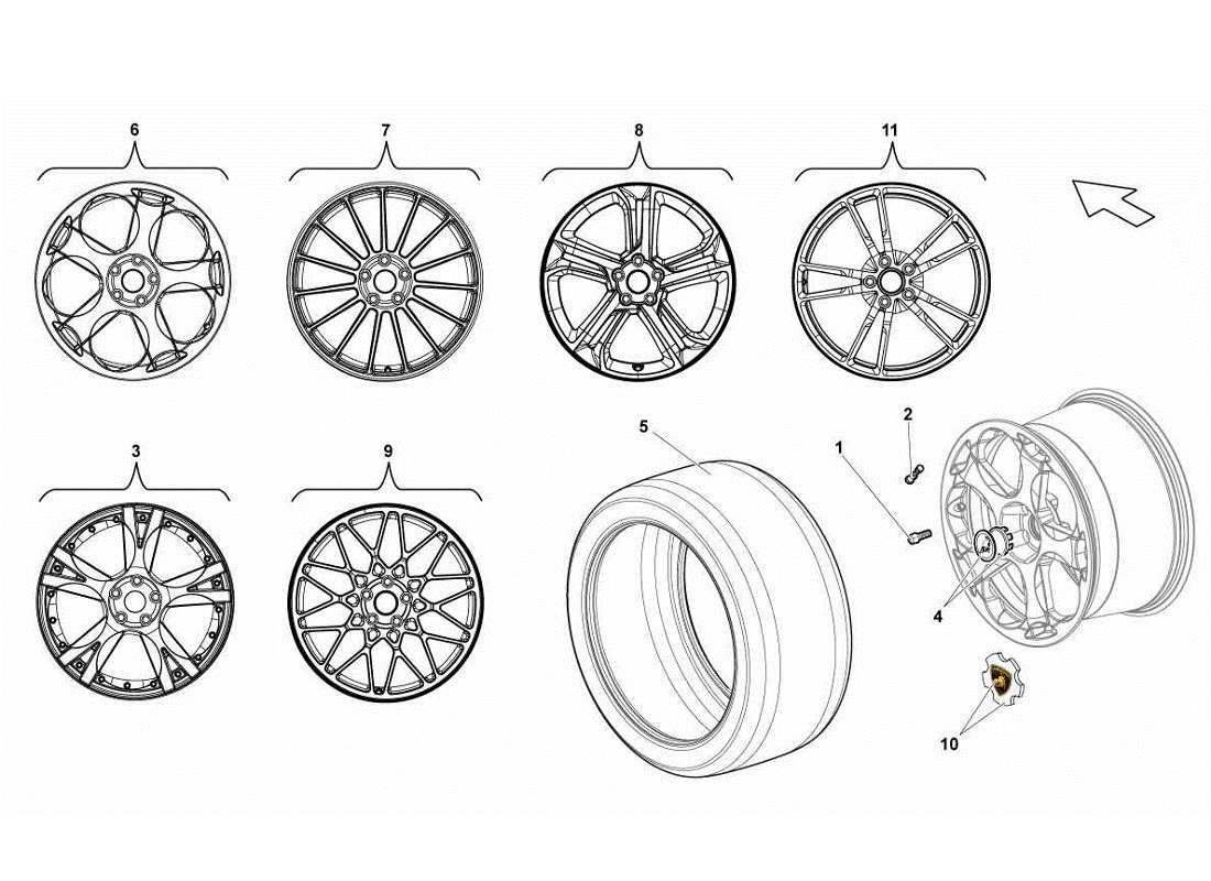 Lamborghini Gallardo LP570-4s Perform REAR TYRE Parts Diagram