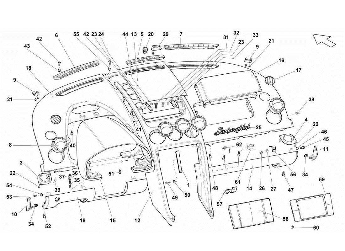Lamborghini Gallardo LP570-4s Perform DASHBOARD Parts Diagram
