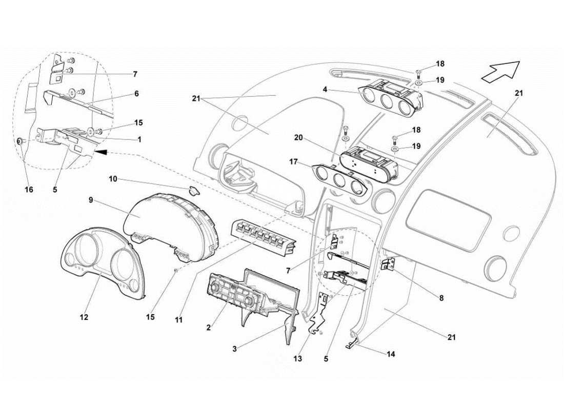 Lamborghini Gallardo LP570-4s Perform dashboard instruments Parts Diagram