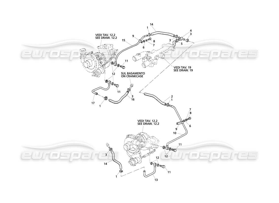 Maserati QTP V8 Evoluzione turbo cooling pipes Parts Diagram