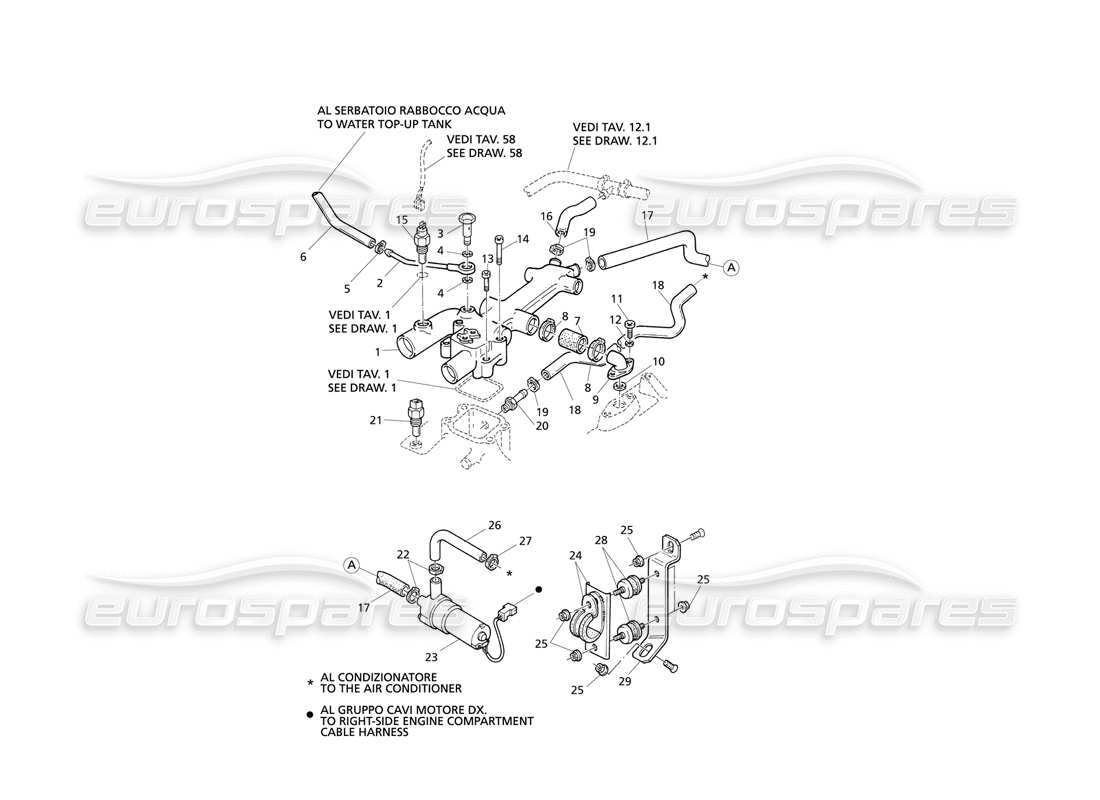 Maserati QTP V8 Evoluzione Engine Cooling Cabin Heating (RH Drive) Part Diagram
