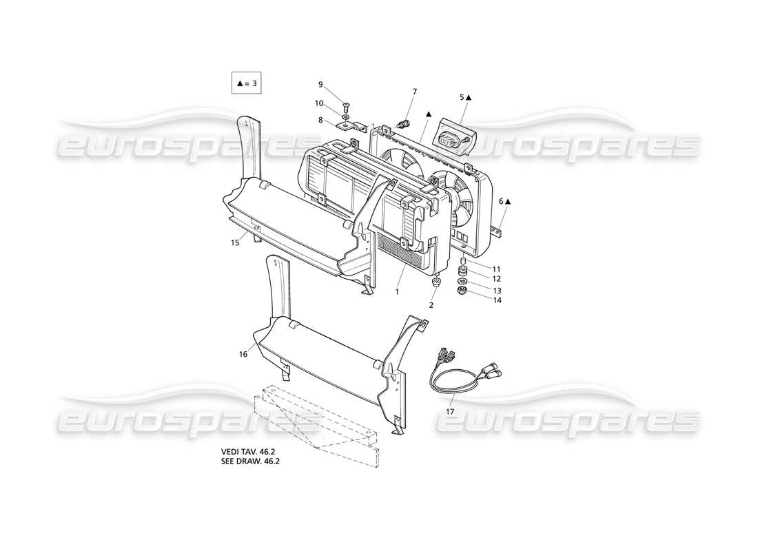 Maserati QTP V8 Evoluzione radiator and cooling fans Part Diagram