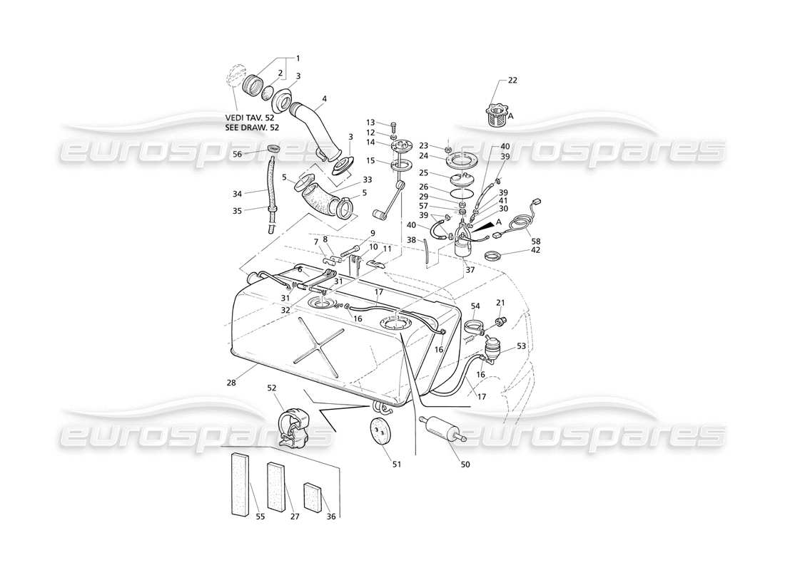 Maserati QTP V8 Evoluzione FUEL TANK Parts Diagram
