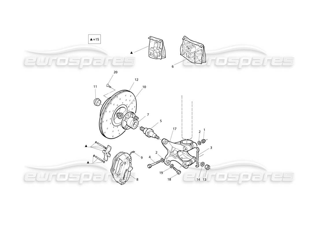 Maserati QTP V8 Evoluzione Hubs and Front Brakes With A.B.S. Parts Diagram