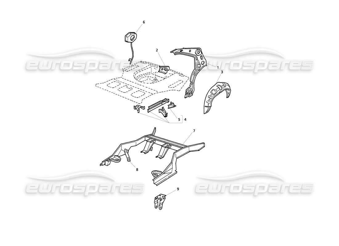 Maserati QTP V8 Evoluzione Body Shell: Rear Outer Structure Part Diagram