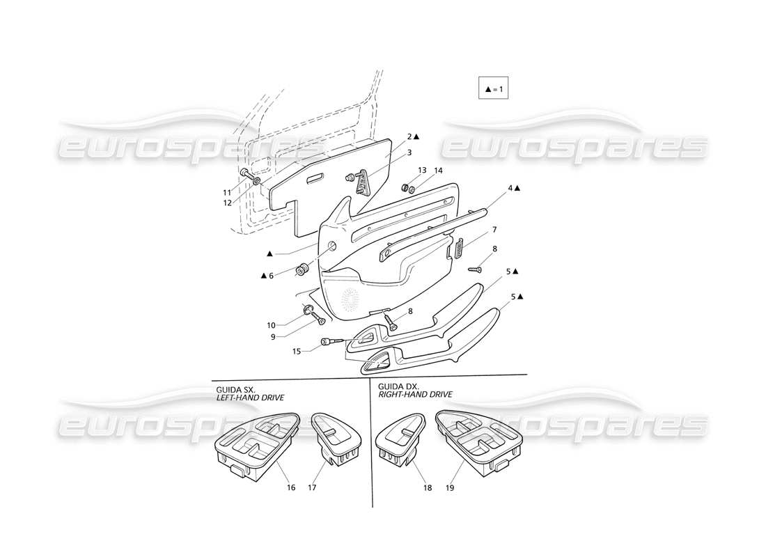 Maserati QTP V8 Evoluzione Inner Trims: Front Door Panels Parts Diagram