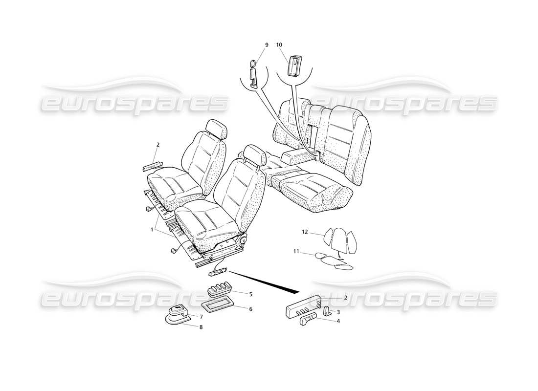 Maserati QTP V8 Evoluzione Seats: Structures and Accessories Parts Diagram