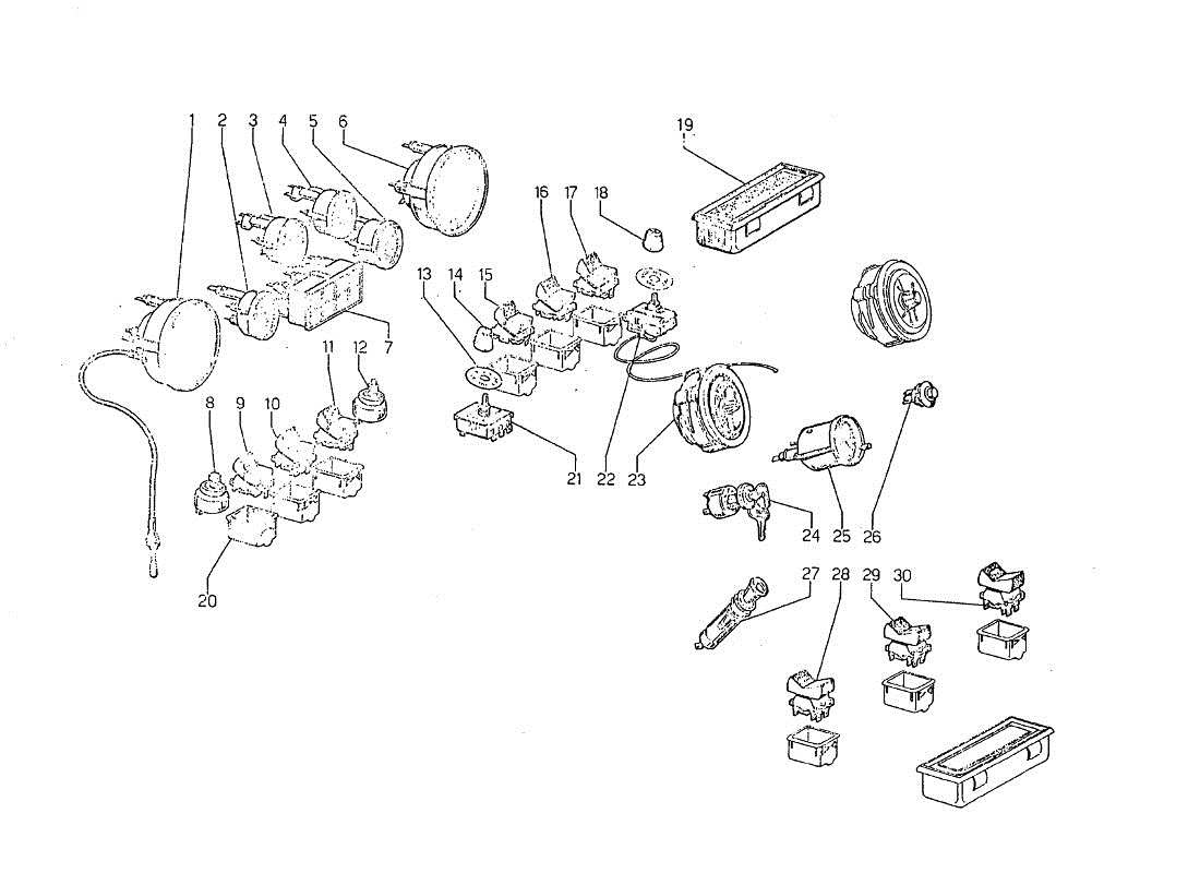 Lamborghini Jarama Instrumentation Dashboard Parts Diagram