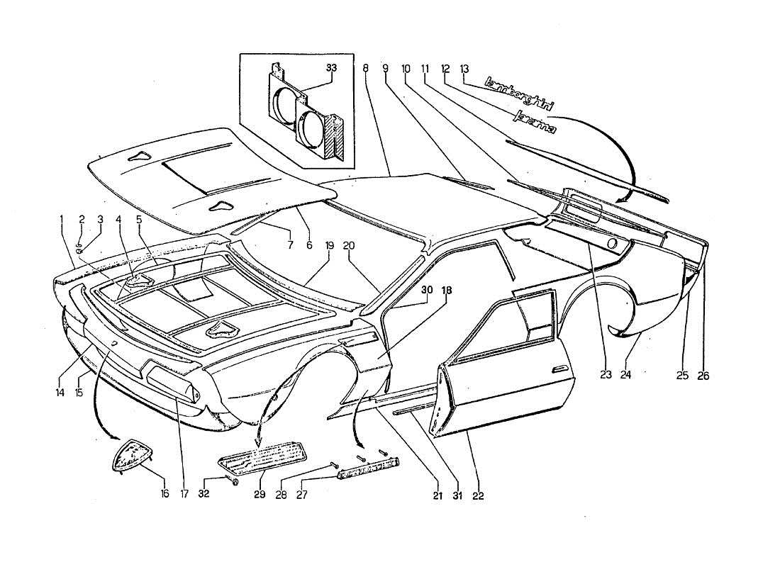 Lamborghini Jarama External coverings Part Diagram