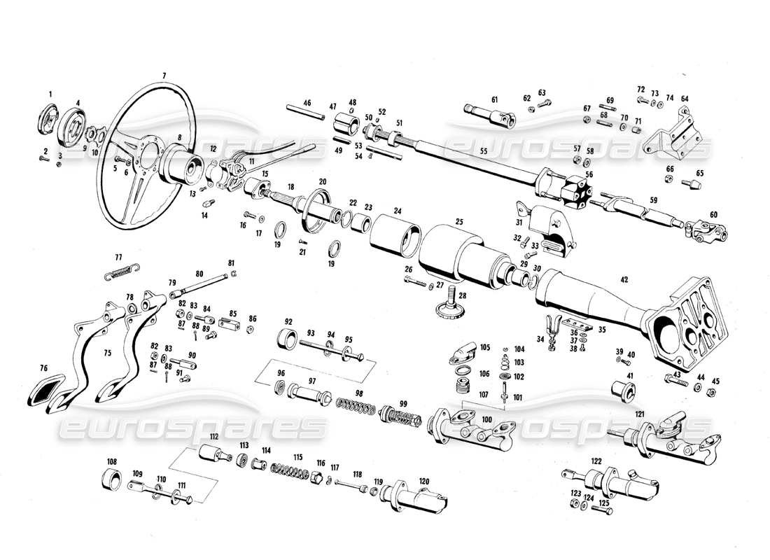 Maserati Mexico Steering Parts and Pedals Parts Diagram