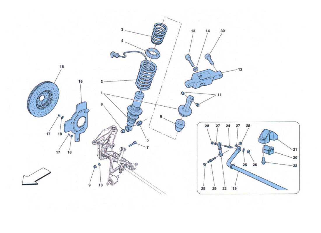 Ferrari 458 Challenge Front Suspension - Shock Absorber And Brake Disc Parts Diagram