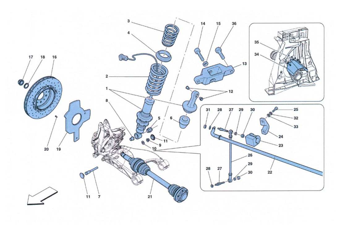 Ferrari 458 Challenge Rear Suspension - Shock Absorber And Brake Disc Parts Diagram